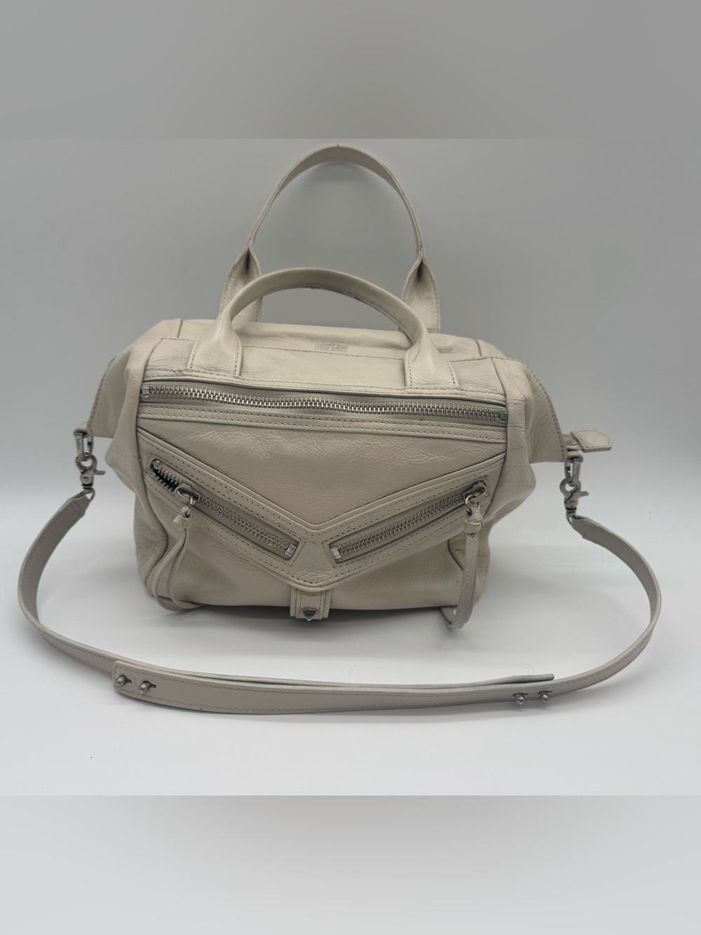 Botkier Trigger Satchel Ivory Cream Leather Crossbody Shoulder Bag Purse